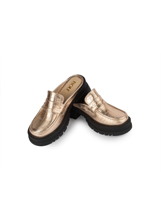 BOU Chunky Mule |Croco - Sunset Rose Gold - Image 4